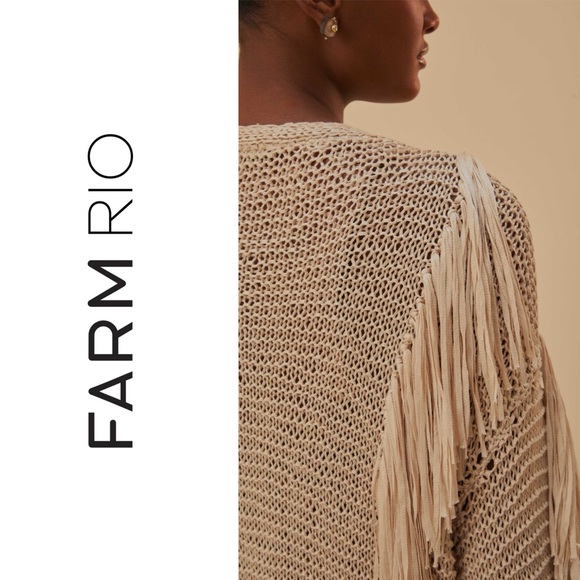 FARM Rio Sand Striped Fringe Knit Cardigan - Picture 8 of 15